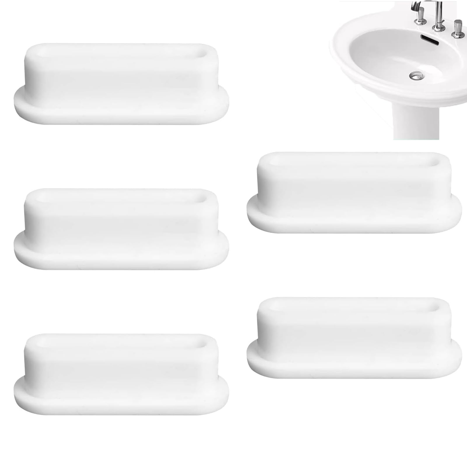 Ginhkok シンク 洗面台カバー オーバーフロー キャップ 排水口カバー 5個セット 長方形 ドレンキャップ シリコンキャップ カバー オーバーフロー穴径45-52mm対応