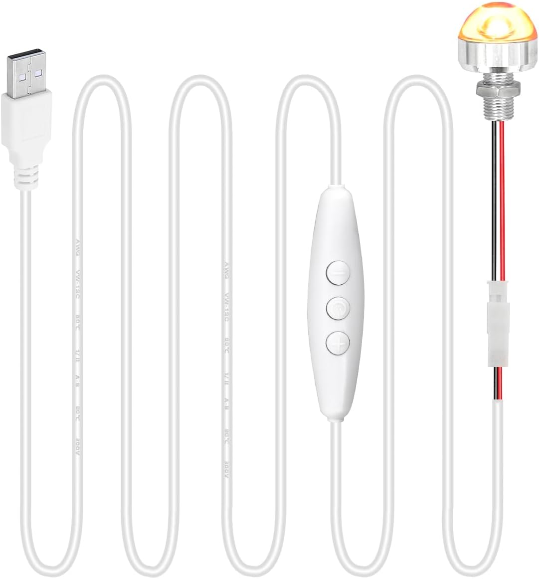 Small USB Light Bulb 1 Watt with Cable Cord DC 5V Dimmable LED Light 5.3ft Length USB Powered with Flexible Wire for Halloween, DIY, Experiments, 1 Pack (Cool White)