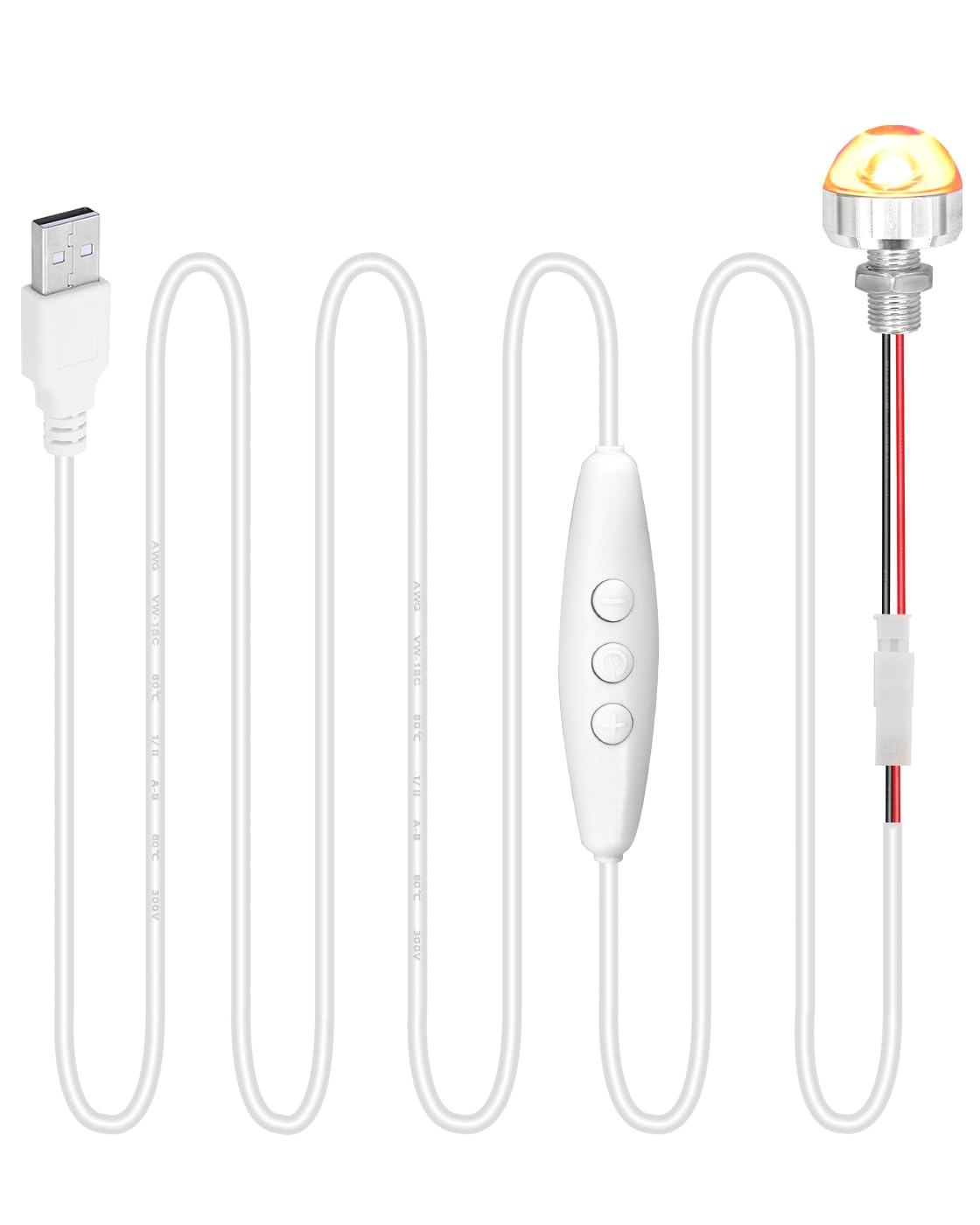 Piccola lampadina USB 1 Watt con cavo DC 5 V dimmerabile LED luce 1,6 m di lunghezza USB alimentato con filo flessibile per Halloween, fai da te, esperimenti, 1 confezione (bianco caldo)