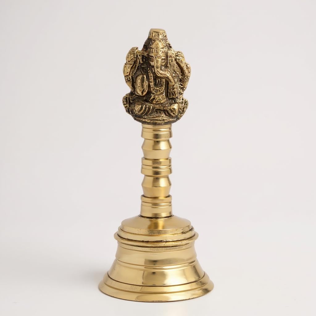 Wonderlist Handicrafts Brass Pooja Bell with Garuda Sitting on Top – Traditional Handbell for Mandir, Puja, Temple Rituals & Home Decor