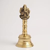 Vista 7 de Wonderlist Handicrafts Campana de Pooja de latón con dioses sentados en la parte superior (Hanuman)