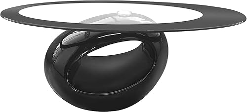 Miniatura 7 de Mesa de centro ovalada de cristal moderna con parte superior de vidrio templado y base hueca de alto brillo para almacenamiento, mesa central única