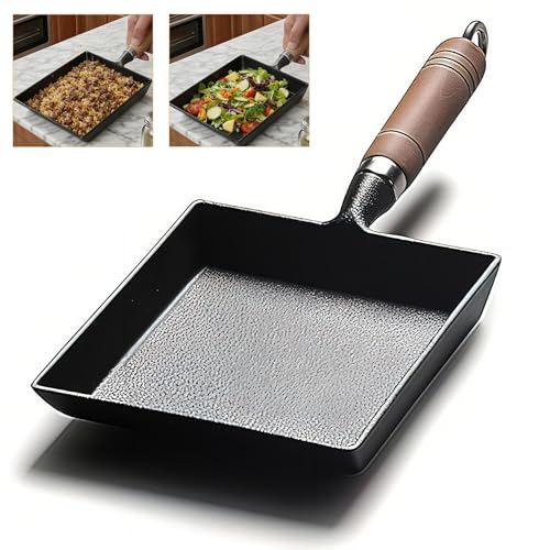 Image of Jerliflyer Japanese Cast Iron Tamagoyaki Pan, 6.1 x 7.3 Inch Japanese Rolled Omelet Pan, Multifunctional Square Japanese Egg Pan for Omelets, Steak Camping, Cooktop Safe