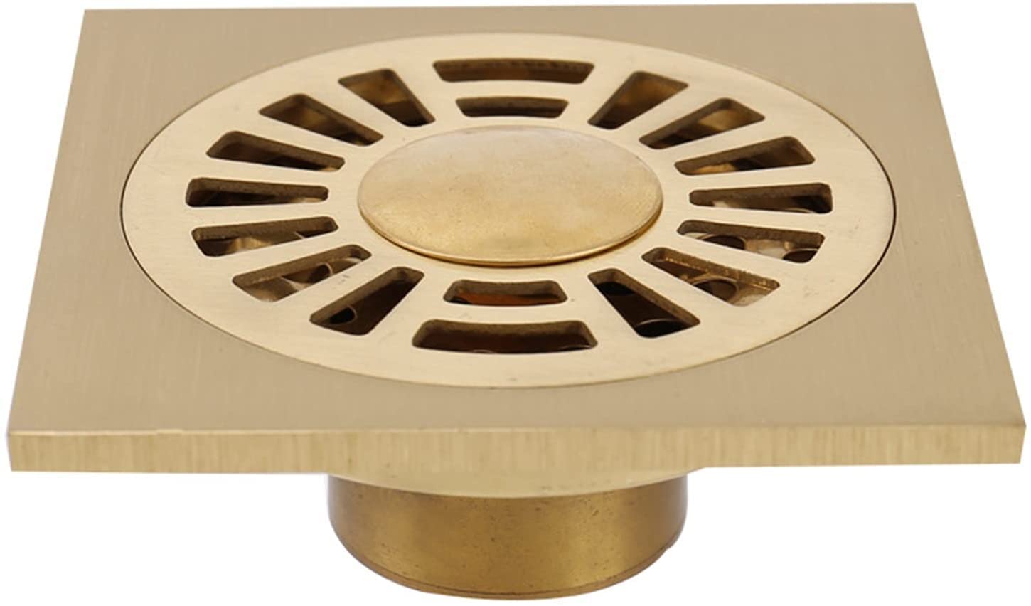 Égouttoir de douche carré en laiton de 10,2 cm avec grille amovible et filtre à cheveux pour cuisine, toilettes, garage et sous-sol, couleur or, solution de nettoyage et de drainage facile