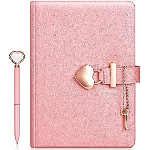 Heart Shaped Lock Diary with Key + Heart Diamond Pen Set for Girls PU Leather Cover Journal Personal Planner Organizers Secret Notebook for Women (Pearl Pink, B6(18*13.5CM)) Cover