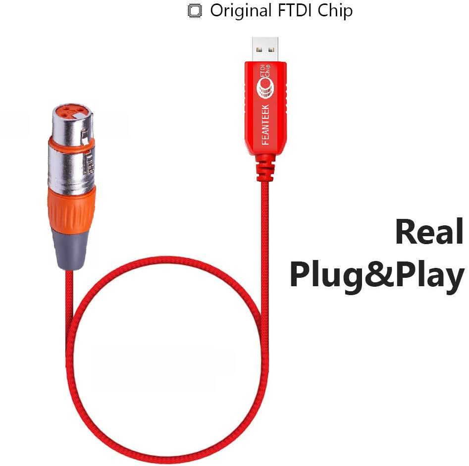 Miniatura 5 de Feanteek Adaptador USB a DMX RS485 Convertidor 3PIN XLR Hembra DMX512 Freestyler Software Control PC Cable Dimmer con chip FTDI Soporte Win10 Mac OS