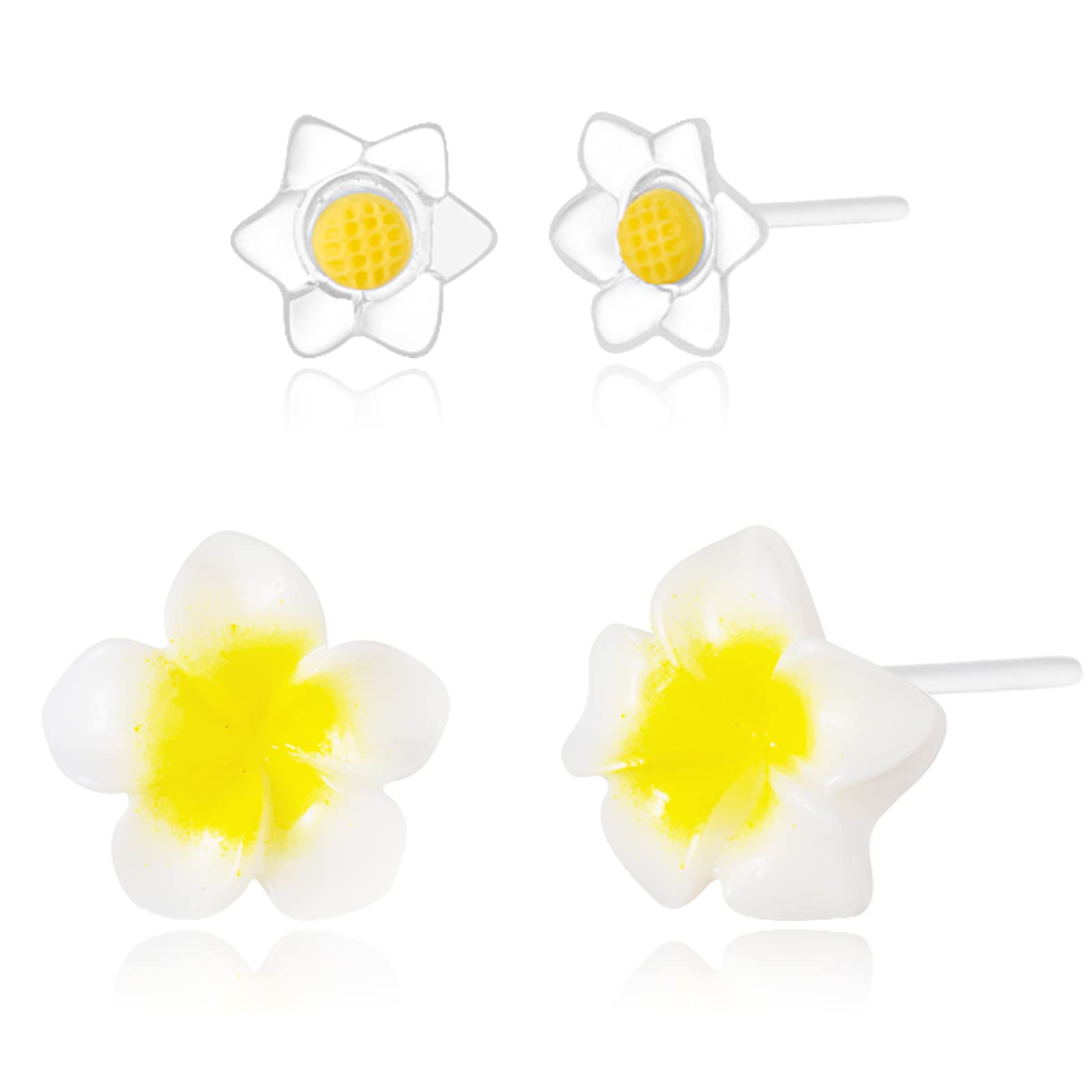 KMEOSCHPlastic Earrings, KMEOSCH 2 Pairs Plastic Daisy Flower Earrings Studs for Sensitive Ears
