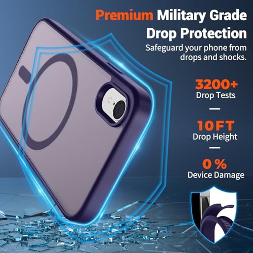 Image of SUPFINE Magnetic for iPhone XR Phone Case Dark Purple | With Screen Protector, Translucent Matte, Compatible with MagSafe, Military Grade Drop Proof, Rugged Shockproof Protective