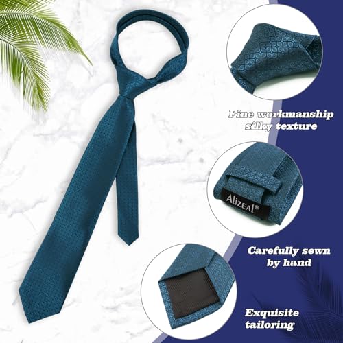 Image of Alizeal Mens Vintage Solid Plaid Tie with Pocket Square 3.15inches Necktie Set