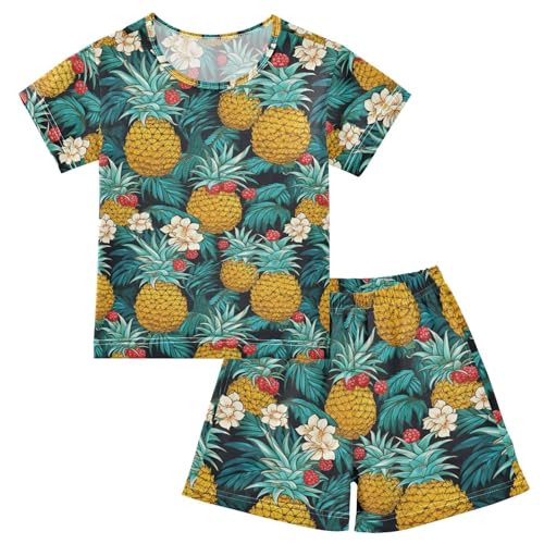 ALAZA Cute Pineapples Pajama Set Short Sleeve Sleepwear Soft Lounge Nightwear