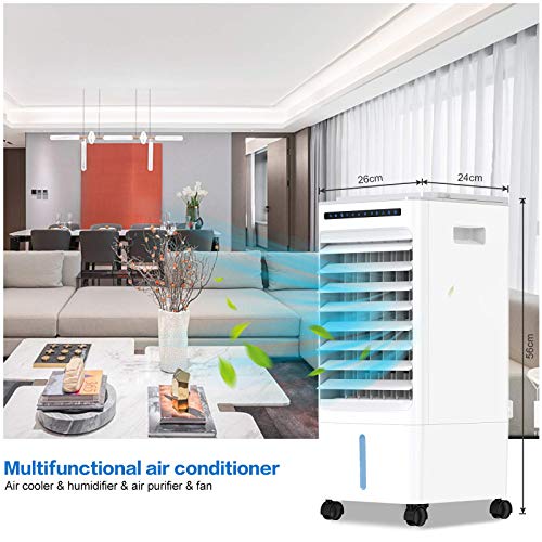 Climatiseur Mobile Silencieux, Fychuo 4 en 1 Refroidisseur d'air Climatiseur Portable, Purificateur, Humidificateur, Ventilateur avec Roues et Réservoir d'eau 5L, 3 Mode & Vitesses, Minuterie 1-7H - Image 3