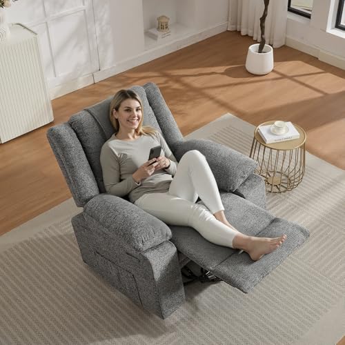 Image of Oversized Swivel Rocking Recliner Chair for Adults, 360 Swivel Glider Nursery Chair with Vibration Massage & Heat, Comfortable Single Sofa for Living Room Bedroom, Gray