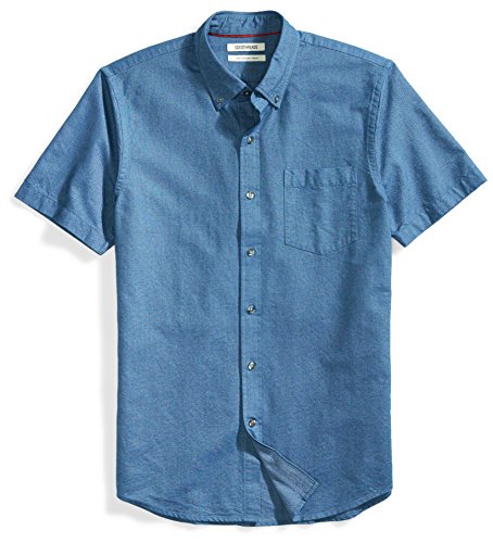 Amazon Brand - Goodthreads Men's Slim-Fit Short-Sleeve Solid Oxford Shirt with Pocket, Indigo, Large