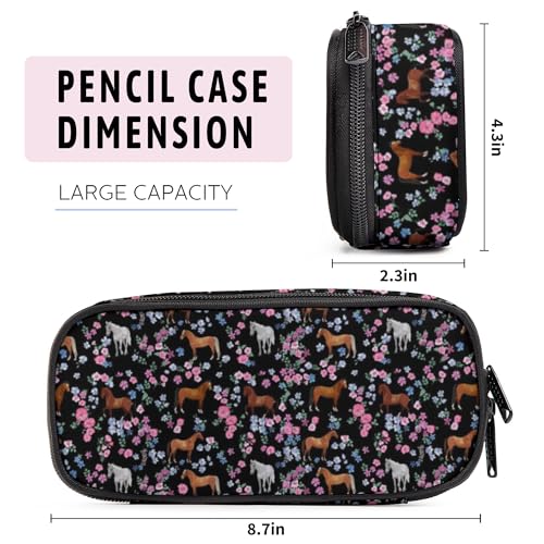Image of Horse Pencil Case, Large Capacity Pen Pencil Case for Boys Girls Teen, Kids 3 Compartments Multifunction Pencil Box with Zipper Organizer, Pencil Pouch for Back to School Students