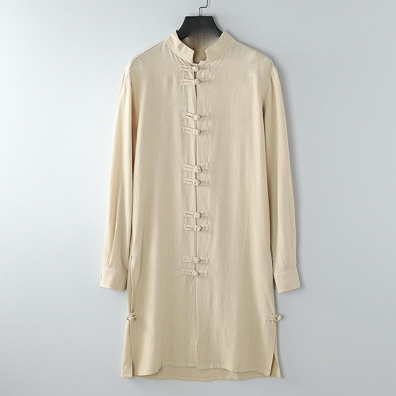 Robe longue en lin coupe ample style chinois traditionnel cape homme
