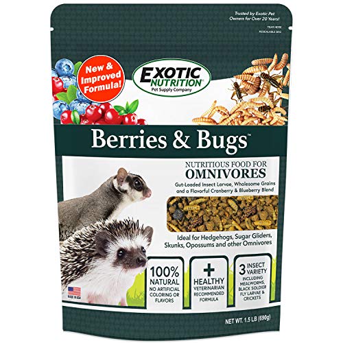 Berries & Bugs 3 lb. - All Natural High Protein High Fiber Insectivore Diet with Fruit Gut-Loaded Insects & Healthy Vitamins - Hedgehogs Sugar Gliders Skunks Opossums & Other Insectivores
