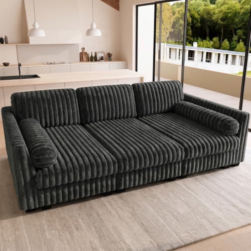 Belffin Plush Corduory Sectional Sleeper Sofa with Wide Deep Seat Modular Sectional Cloud Couches for Living Room. Grey Couch