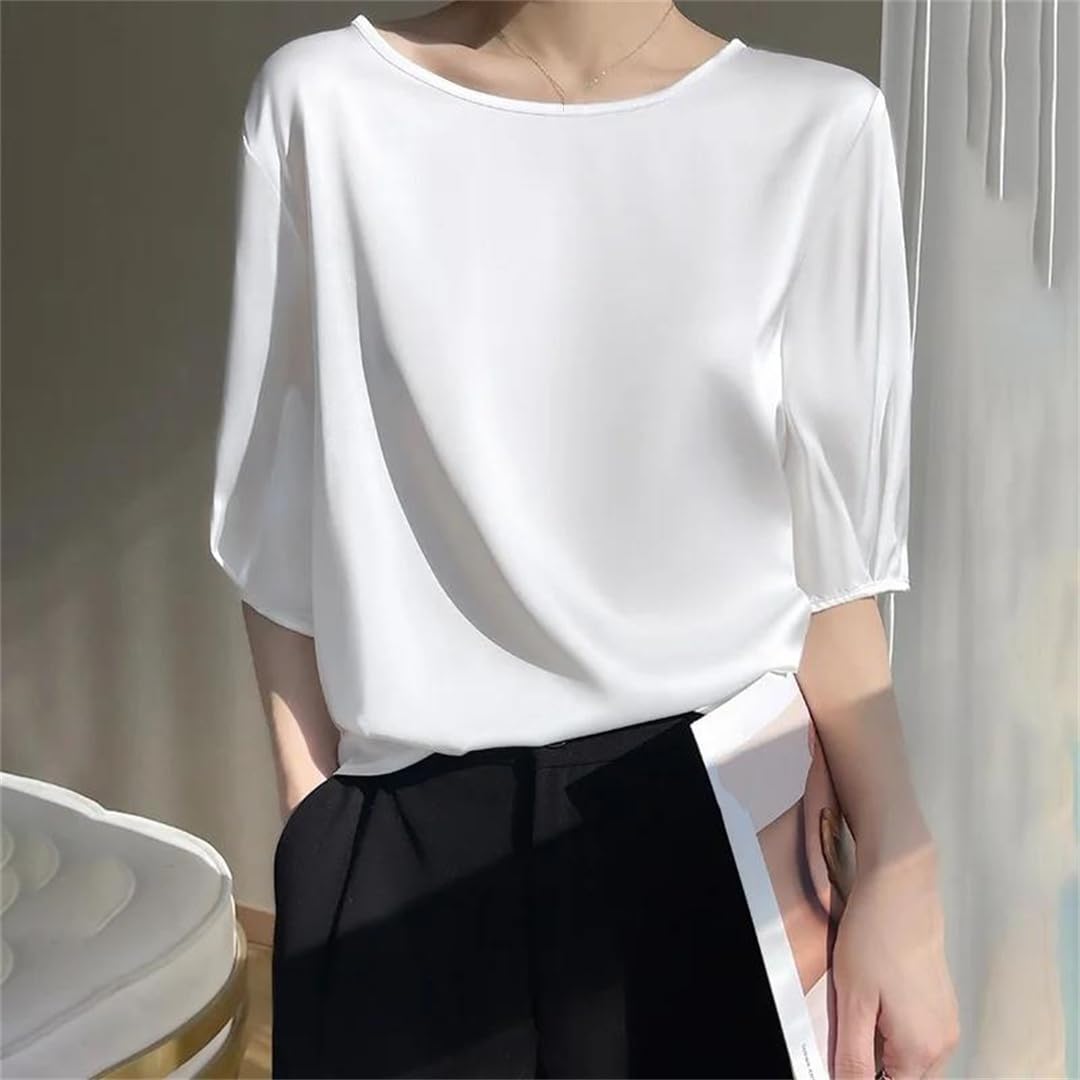 Donne Estate Raso Ufficio Camicia Solid Top Manica Corta Casual Coreano Camicette Allentate Femmin
