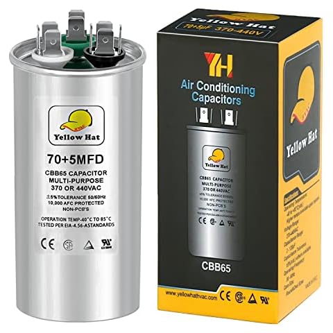 Capacitor for Air Conditioner 70+5 uf MFD 370 or 440 Volt VAC, Multi-Purpose Round Capacitor-5 Year Warranty Cover