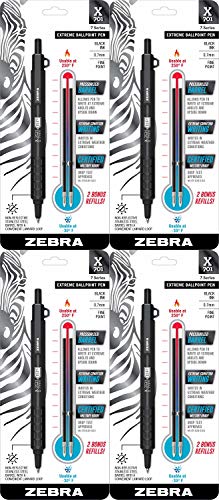 Zebra Pen X-701 Ballpoint Retractable Pen, 0.7mm Fine Point, Black Ink, Anti-Reflective Matte Black Finish (29811) - 4 Pack