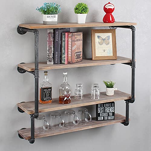 Free Shipping Offer Eitlos Industrial Pipe Shelving Wall Mounted,Rustic Metal Floating Shelves Book Shelves,Wall Shelf Unit Bookshelf Hanging Wall Shelves,Farmhouse Kitchen Bar Shelving(4 Tier, 36in)