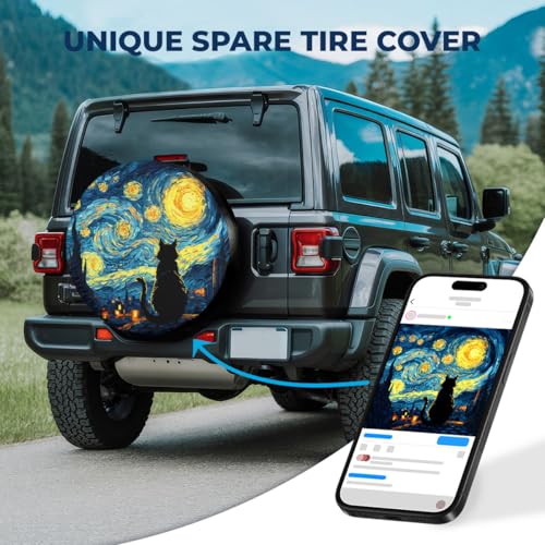 Image of GENANY Starry Night Father's Day PVC Spare Tire Cover for RV Trailer, Waterproof, Size 17 Fits 31-33 Inch