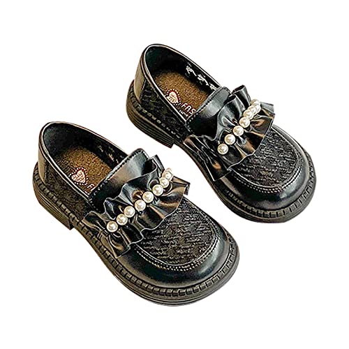 Girls School Uniform Loafer Flats Kids Leather Dress Shoes Pearl Mary Jane Slip On Sandals for Toddler Girls
