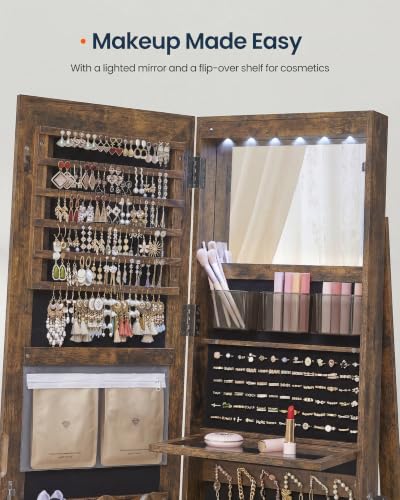 Image of SONGMICS HOME LED Standing Jewelry Armoire, Vanity Mirror with Storage