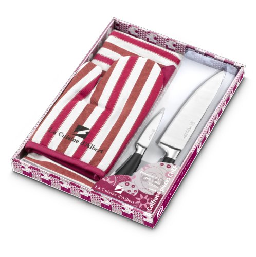 La Table d'Albert 009950 Set de 4 Pièces 2 Couteaux de Cuisine + 1 Couteau d'Office + 1 Couteau de Chef Acier Inoxydable Fuchsia Cover