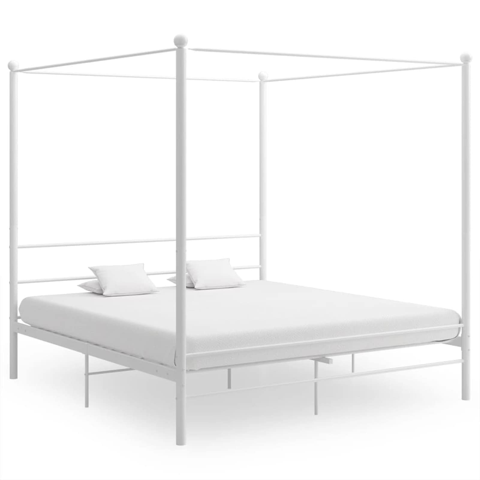 SECOLI Letto Matrimoniale in Ferro Battuto, Struttura Letto Matrimoniale a Baldacchino 200x200 cm Bianco Verniciato a Polvere