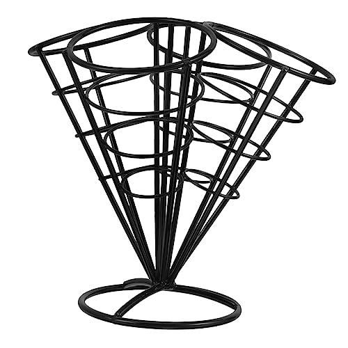 HOLIDYOYO 4holes French Fries Cone Holder Creative Snack Basket for Fried Chicken Chips and Appetizers Compact Metal Display Rack for Restaurants Parties and Cafes