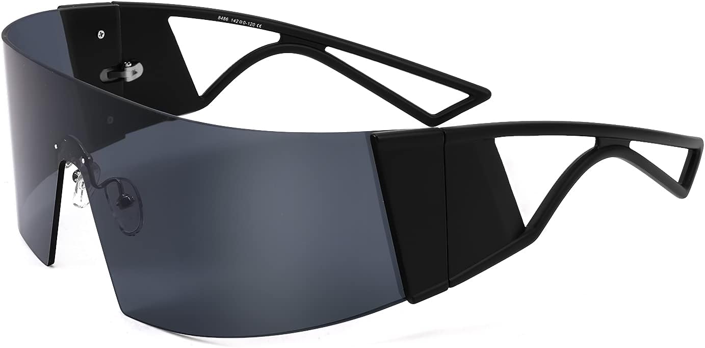 Oversized Flat Top Futuristic Wrap Sunglasses One Piece Goggles for Women Men Fashion Shades B4054