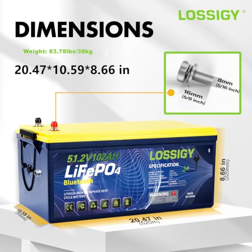 Image of LOSSIGY 48V Lithium Battery Golf Cart Conversion Kit with Charger&Converter | 48 Volt Deep Cycle Battery 5.22Kwh Output Built in 200A Bluetooth BMS Peak Current 1000A(3-5s) Prefect for Solar System RV