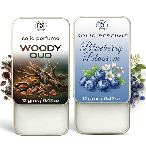 Image of Dr.Mashur Solid Perfume |blueberry blossom&Woody oud Alcohol Free Wax Perfume Balm, Long Lasting | Pocket Tin 12g, Pack Of 2| Non Greasy Smooth Glide, Travel Friendly Unisex