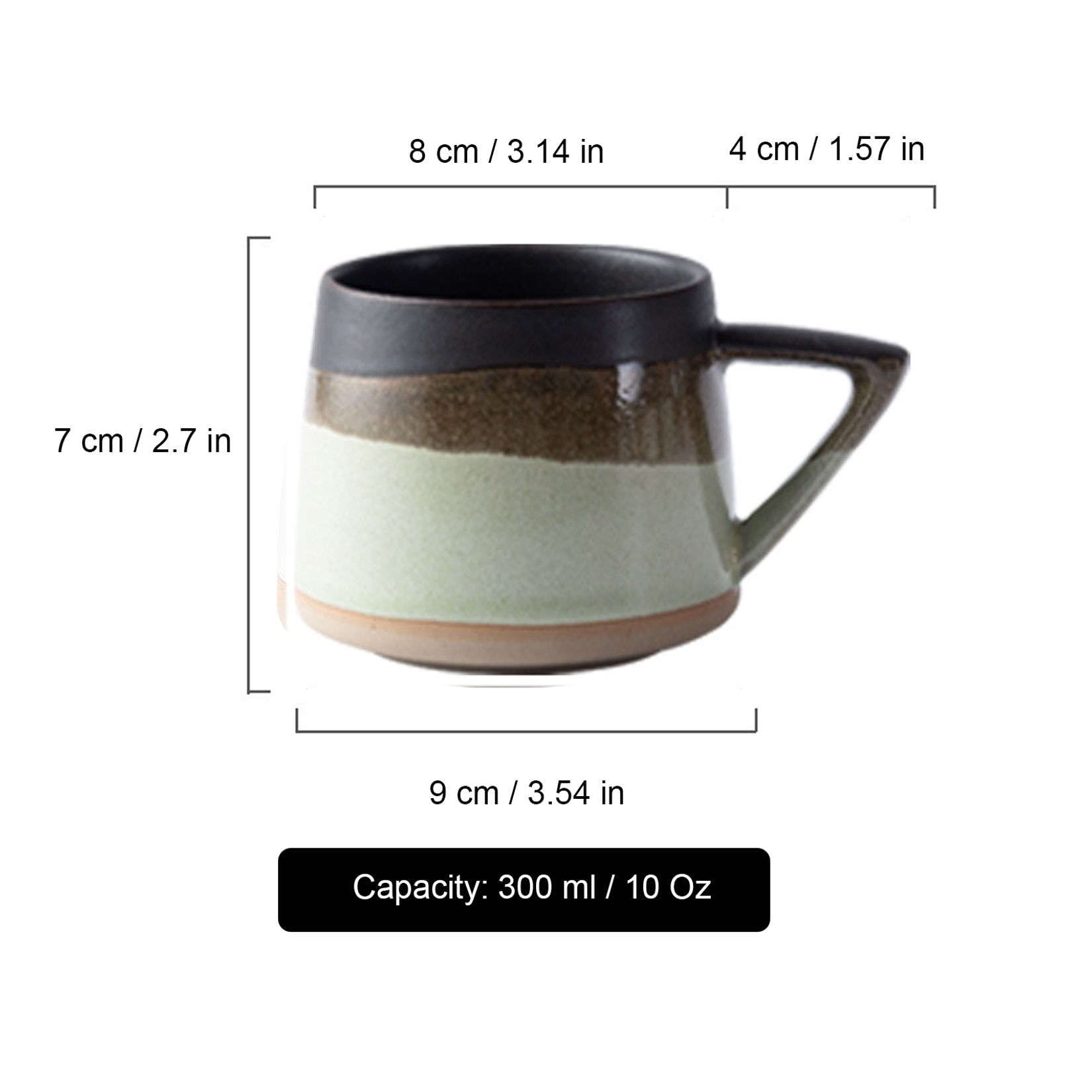 Keramik-Kaffeetasse mit Untertasse und Griff, 274 ml, Porzellantasse for Suppe, Haferflocken, Frühstück, Milch, Kaffee, Tee, 1 Set(Green)