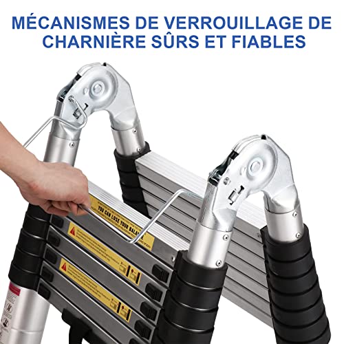 COOCHEER 5M Aluminium Telescopic Ladder, 2-in-1 Folding Ladder, 16 Rungs, 150 kg Load Capacity, Suitable for Indoor and Outdoor Use 5 COOCHEER 5M Aluminium Telescopic Ladder, 2-in-1 Folding Ladder, 16 Rungs, 150 kg Load Capacity, Suitable for Indoor and Outdoor Use - Image 5