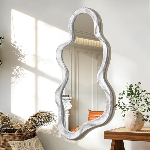 Lzuso Miroir Mural asymétrique Noir Cadre en Bois irrégulier Art Moderne Miroir Mural décoratif...