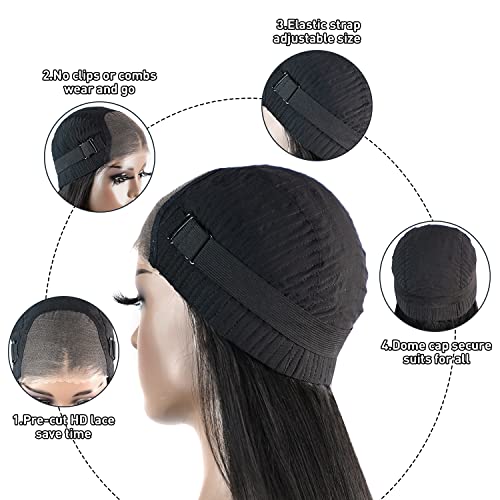 Image of Real Wear and Go Glueless Wig Human Hair Straight, 6x4 Pre-Cut Lace Glueless Wigs Pre-Plucked, HD Transparent No Glue Lace Front Closure Wigs for Women 200% Density 30 Inch