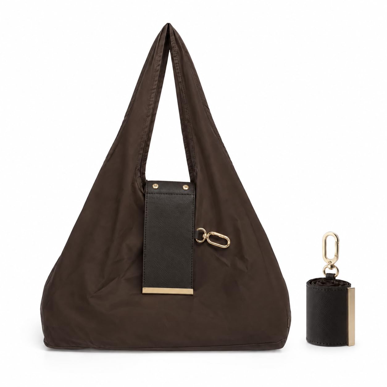Foldable Keychain Tote Bag With Mini Pouch, Reusable Shopping Bag (Brown)