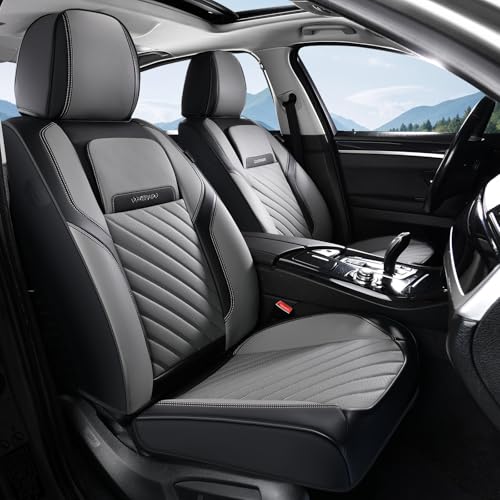Image of Coverado Car Seat Covers Front Set, Luxury Nappa Leather Seat Covers Universal Fit Waterproof Non-Slip Breathable Automotive Seat Protectors for Cars, SUVs, Trucks