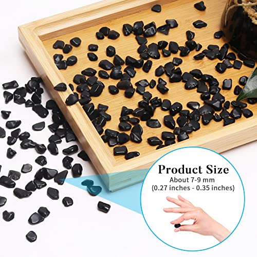 Image of QICQDRAM Black Obsidian Tumbled Stone Chips 1 Lb Natural Crystal Stone Decorative Pebbles for Home Decoration & Fish Turtle Tank, Vase Filler, Plants Decor