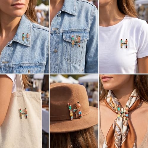 Image of Initial Brooch Pins A-Z 26 Letters Brooches For Women Colorful Enamel Alphabet Pin Pearl Crystal Lapel Pin