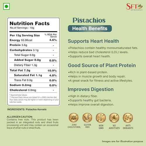 Image of SFT Premium Unsalted Pistachio Kernels 100g|Healthy Snacks, Dry Fruits, Pista| Super Crunchy & Delicious | Non GMO |, Rich In Protein, Phosphorus, | Dietary Fibre | Premium Nuts