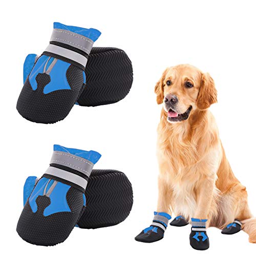 Zuozee Dog Boots Waterproof Outdoor Dog Shoes with Reflective Strip, Anti-Slip Sole Adjustable Pet Booties Dog Paw Protector for Medium to Large Dogs 4Pcs Zuozee Dog Boots Waterproof Outdoor Dog Shoes with Reflective Strip, Anti-Slip Sole Adjustable Pet Booties Dog Paw Protector for Medium to Large Dogs 4Pcs