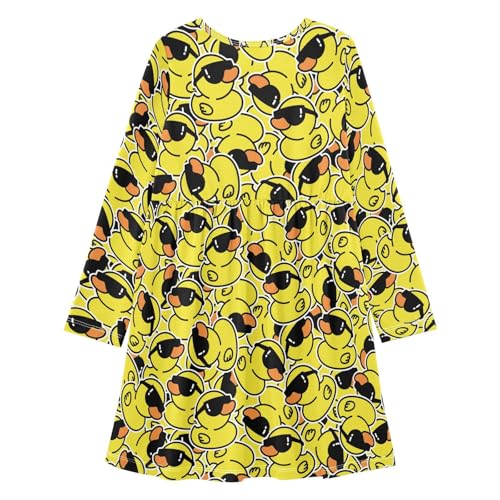 Girls Rubber Duck Dress Long Sleeve Kids Casual Crewneck A-Line Fall Dresses Midi Clothes 3-11 Years2