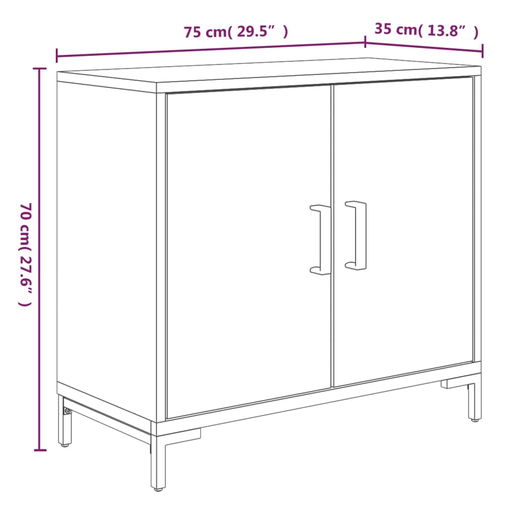 Aparador vintage 75 x 35 x 70 cm madera maciza de pino marrón con 2 compartimentos retro para salón, cocina y pasillo