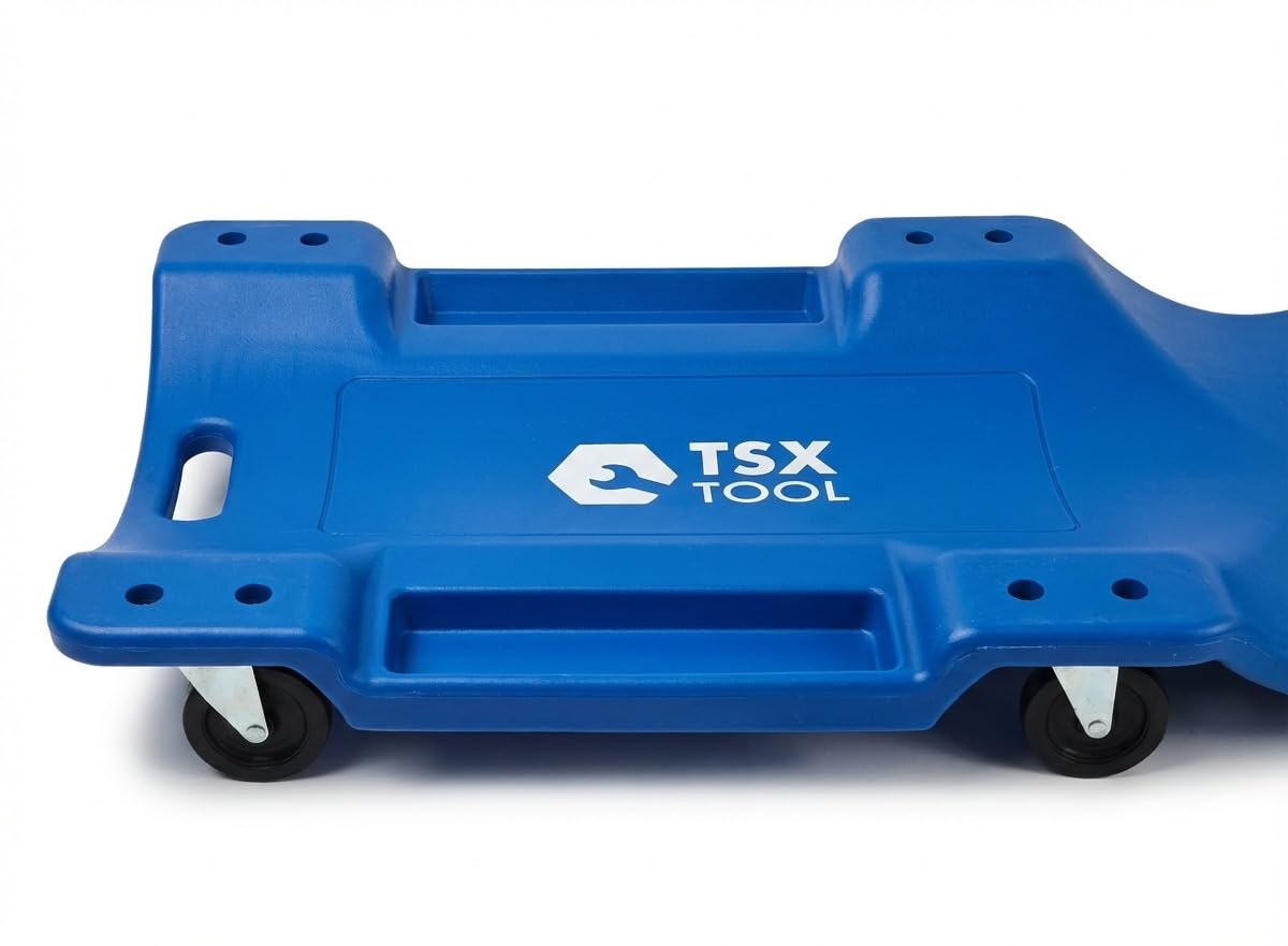 SATKIT Camilla Mecánica con Ruedas para Taller – Diseño Ergonómico, Reposacabezas Acolchado y Soporte de hasta 150 kg – HDPE Resistente al Aceite y Disolventes