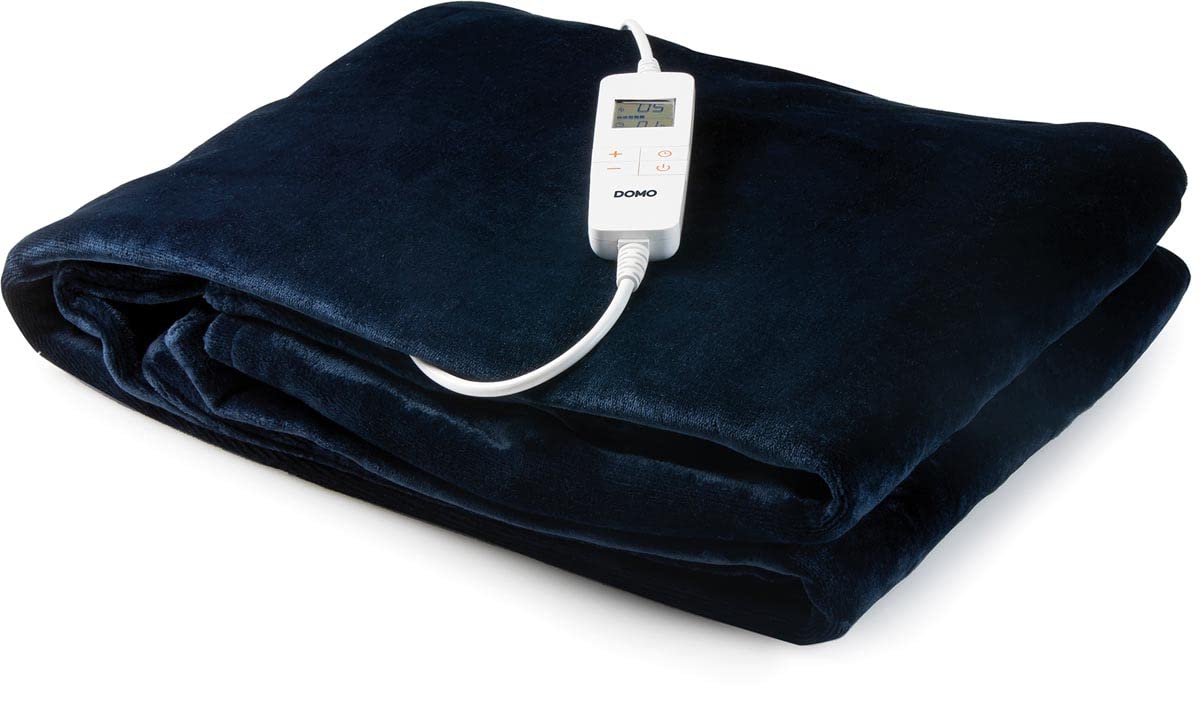 DOMO DO637ED Elektrische Heizdecke - 180 x 130 cm - Flanell-Fleece - waschbar - Timer - Überhitzungsschutz - 1P - 160 W- blau