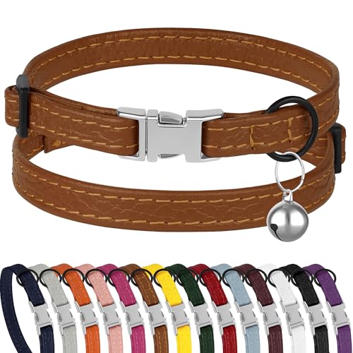 Collar de cuero para gato anti tirones que no daña el pelaje suave 2
