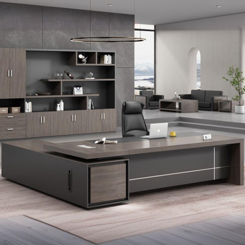 Image of Lakdi The Furniture Co Director L-Shape Office Table Luxury Desk Made in Particle Board with Drawer,CPU Space, Side Unit & Wire Manager- Dark Grey - 5-Year Warranty & Free Assembly-LDL-607